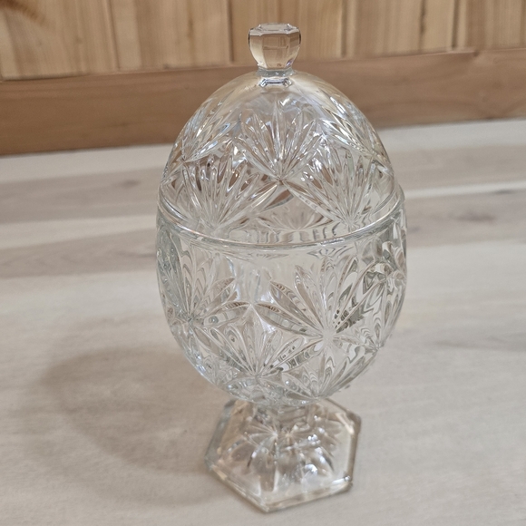 Other - Vintage Egg Shape Cut Crystal Glass Candy Dish With Lid 8.5" Gorgeous